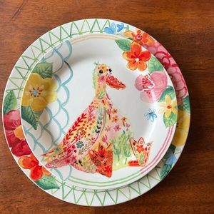 Pier 1 NEW spring Easter duck ironstone floral salad & dinner plate
